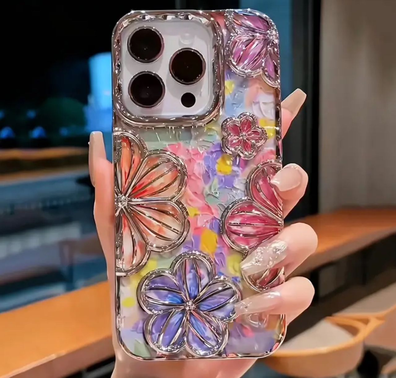 0.79inch Thickened Electroplated Floral Card Paper Retro Hollow Three-dimensional Oil Painting Flowers TPU Dopamine For iPhone 14 pro max