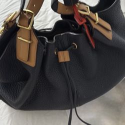 Coach Black and Tan Hobo Bag with Gold Accents