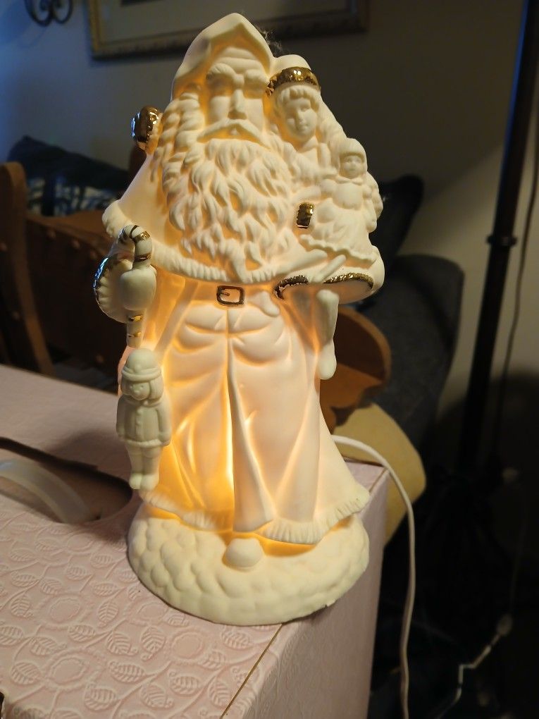 Illuminated Holiday Tradition White Porcelain Santa