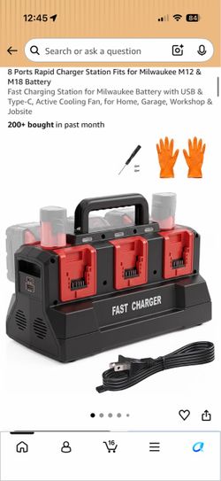 8 Ports Rapid Charger Station Fits for Milwaukee M12 & M18 Battery