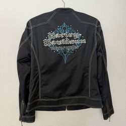 1990s Harley Davidson rhinestone spell-out graphic zip-up windbreaker motorcycle biker jacket
