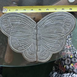 heavy antique hand made butterfly pewter trinket /jewelry box