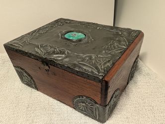 Antique Arts & Crafts Decorative Box with Ceramic Cabochon