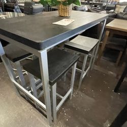 Black And Silver Counter Height Table With Stool 
