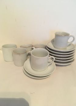 Set of 6- mini tea cups & 8 saucers. Brazil Egh or Ehg