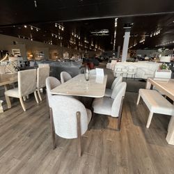 White 7PC Marble Dining Table Set