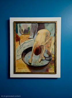 Vintage Impressionist Oil Painting Repro Of " The Tub" by Dega Signed Schefner. 24.5"×20.5"