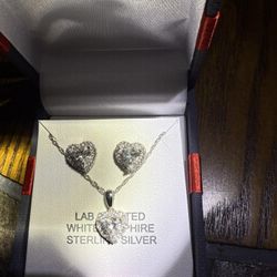 White Sapphire  Stud Earrings And Necklace .