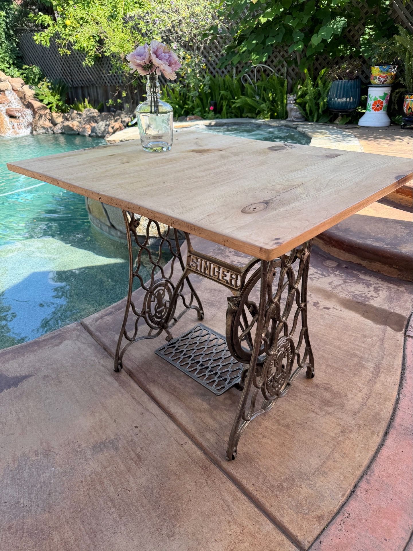 Wrought Iron & Wood Accent Table