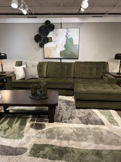 Contemporary Large Sectional w/Chaise in rich olive color