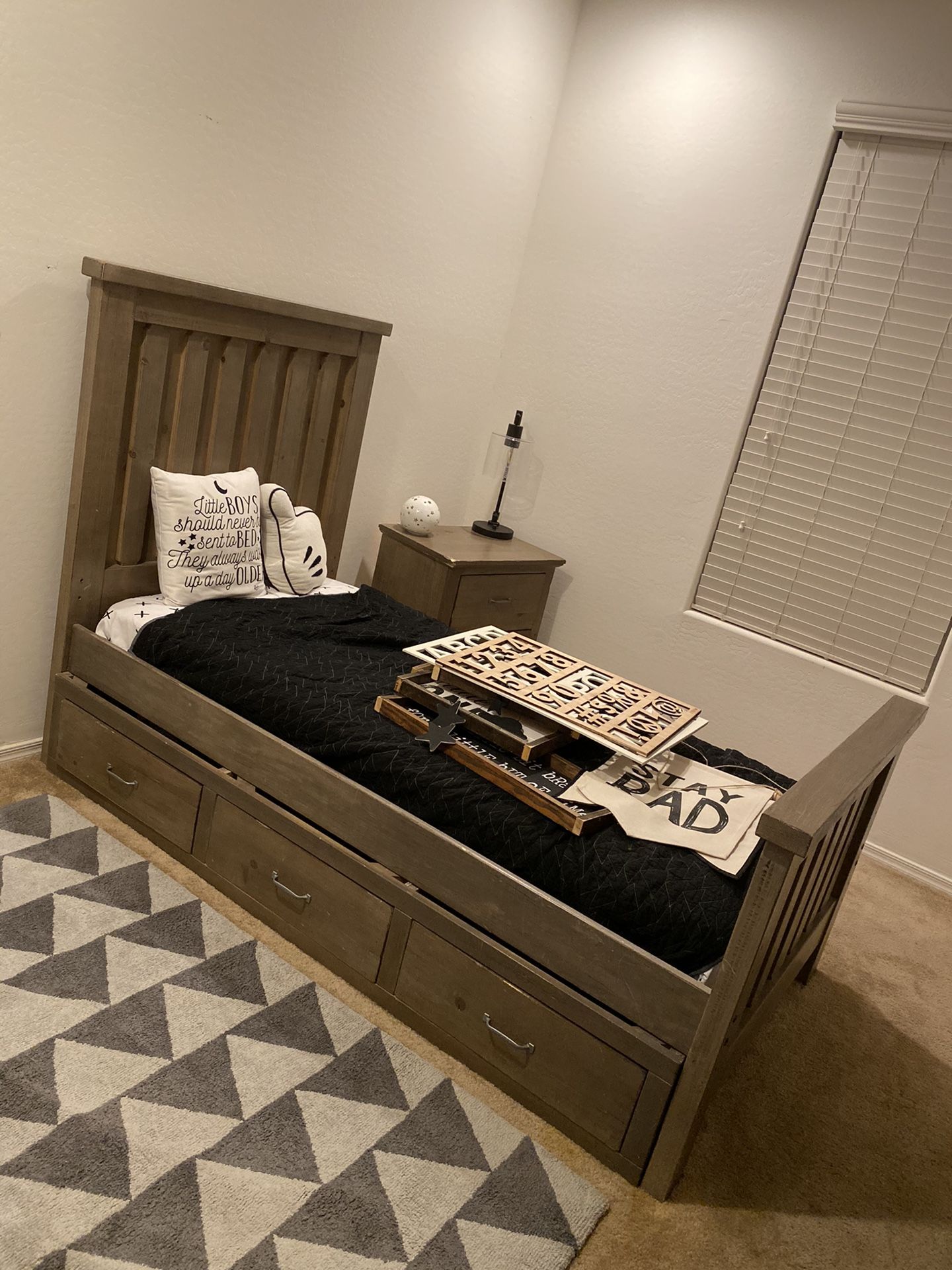 Living Spaces twin bed+mattress+nightstand