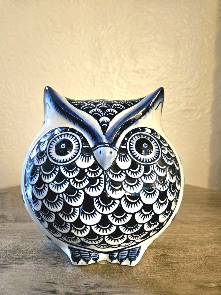 Cobalt Blue And White Design Ceramic Owl Figurine From Pier1 Imports