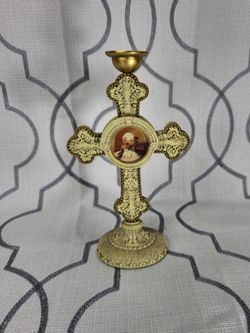 Cross Candle Holder Pope John Paul II The Danbury Mint 8" H - Rare To Find