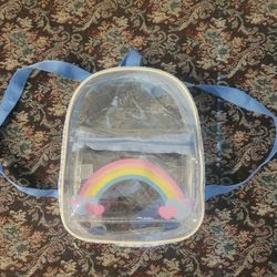 Small Clear See-through Plastic Back Pack Little Girls Toddlers Sports Events Rainbows Blue Hearts 