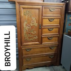 Vintage Broyhill chinoiserie Armoire Dresser and Nightstand set

