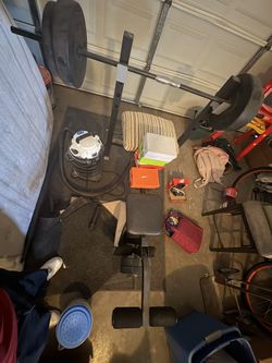 workout bench and weights