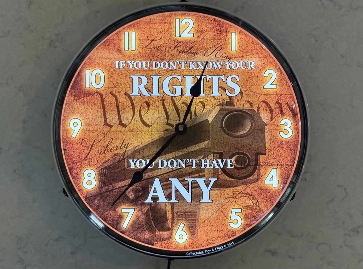 Clock Gun LED Bar 2nd Amendment Constitution Bear Arms “Know Your Rights” NEW