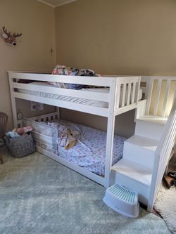 White Bunk Bed with stairs