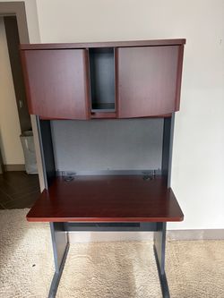 Wood Desk with Hutch and Keyboard Tray