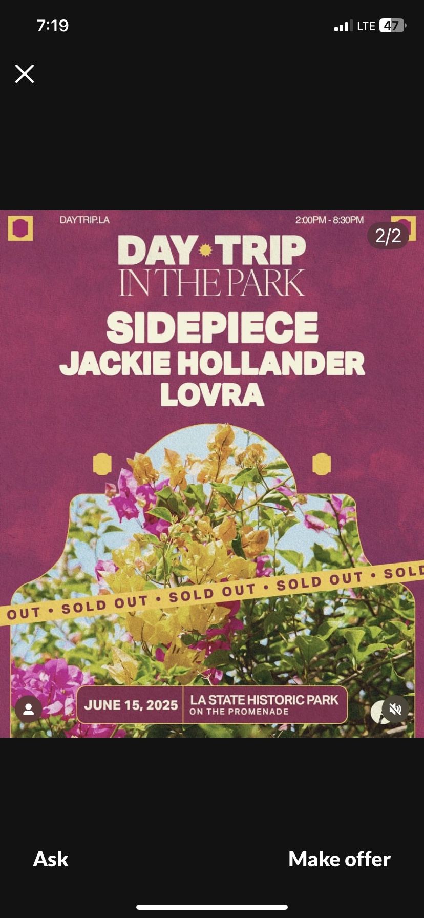 Day Trip Side Piece Selling 2 Tix
