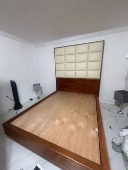 Queen Custom Wood Bed Frame with Upholstered Headboard