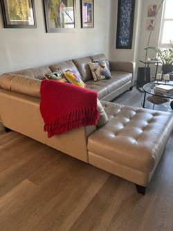 Taupe Leather Sectional Sofa with Chaise