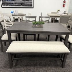 6pc Gray Dining Table + Bench Set - Free Delivery Promo 