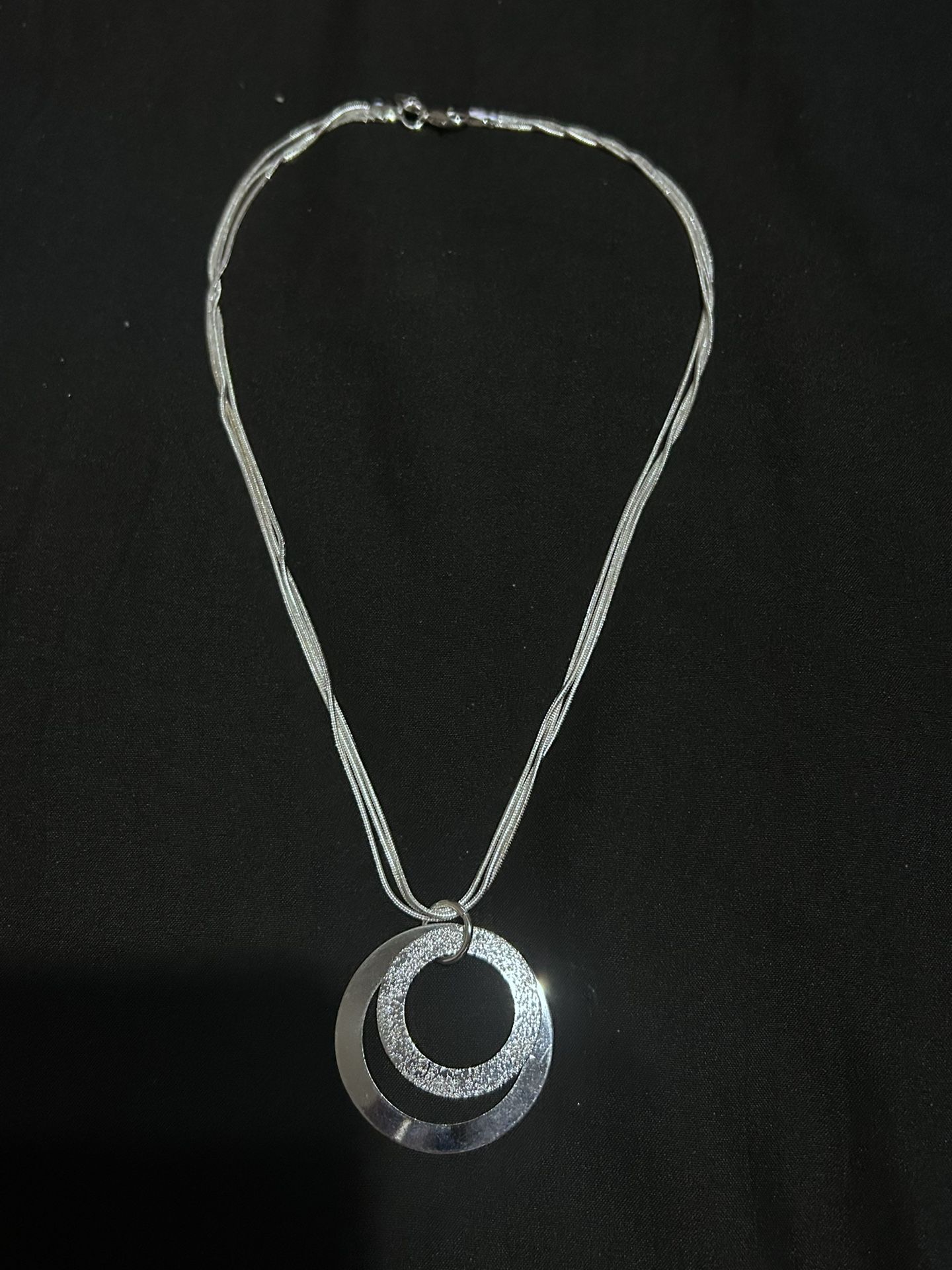 Sterling Silver Necklace. Double Circle Pendant