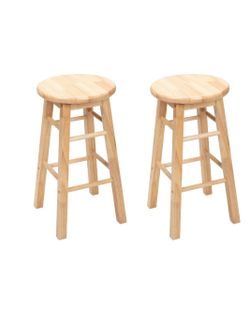 Set of 2 Natural Wood Bar Stools