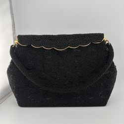 Vintage Black Beaded Evening Handbag