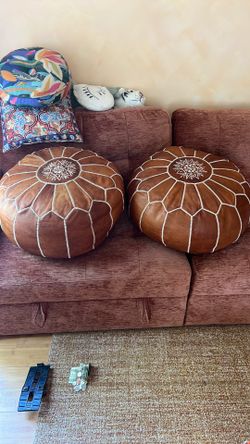 Leather Moroccan poufs