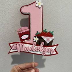 Berry first cake topper, Strawberry first birthday cake topper customizable