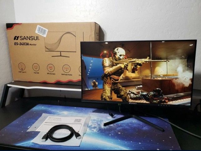 New SANSUI Monitor 24 inch 100Hz IPS 1080P Computer Monitor HDMI VGA HDR Tilt Adjustable/VESA Compatible, for Game and Office (ES-24X3AL HDMI Cable In