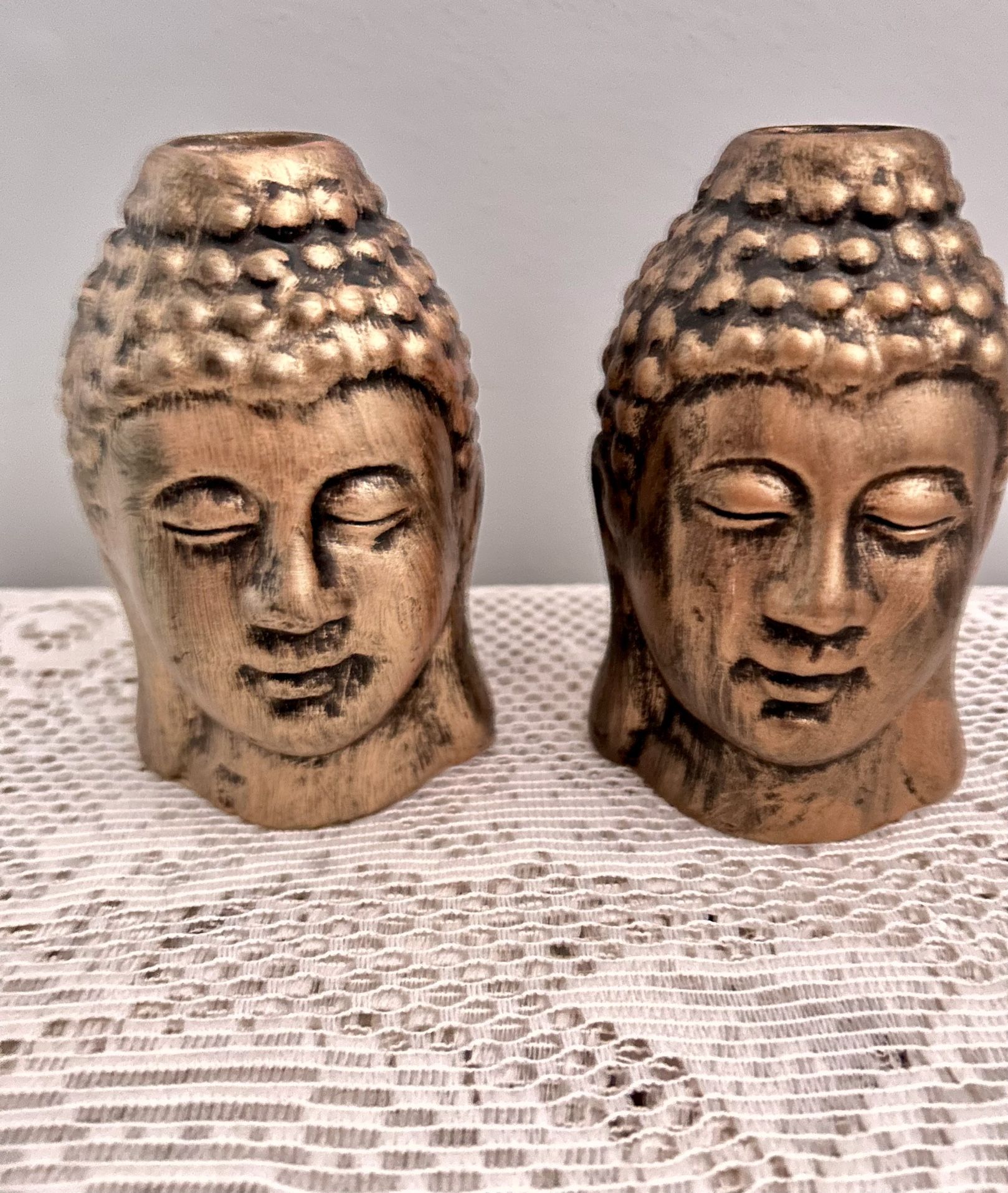 Set Of 2 Petite Ceramic Buddha Candle Holders