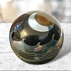 1980 Steven Correia Celestial Panorama Crescent Moon Iridescent Paperweight