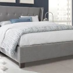 Grey Gorgeous Modern King Size Bed and Headboard with LED Lights