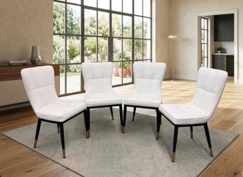 Modern PU-White Faux Leather Dining Chairs with Gold and Metal Frame – Set of 4