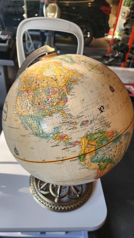 Vintage Globemaster 12" World Globe with Ornate Brass Base – Excellent Condition