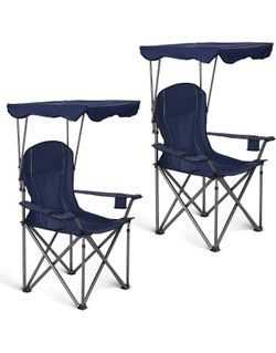 ALPHA CAMP Heavy Duty Canopy Camping Chair, 350 lbs Capacity Oversized Folding Chair with Adjustable Sunshade, Portable Sunshade Chair with Cup Holder
