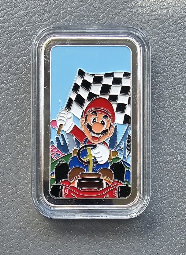 1 oz Silver Art Bar Colorized Bullion Traders Mario Racing Flag Nintendo