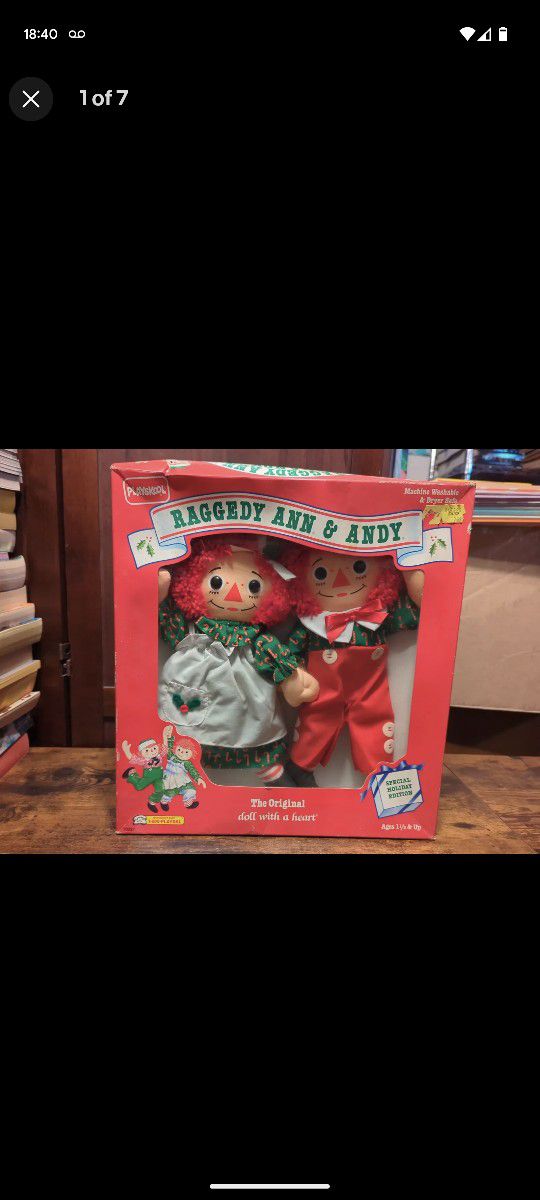 NEW!! 1990 Playskool Collectors Raggedy Ann & Andy Special Holiday Edition 