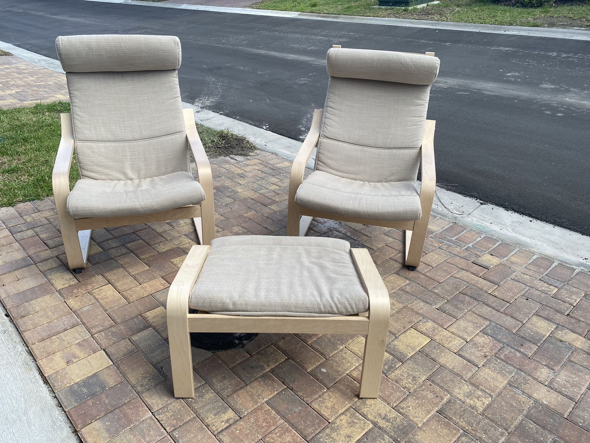 Ikea Poang Chairs(2) With Ottoman And New Extra Cushions