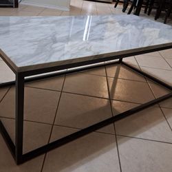 Censi 47-Inch White Marble Coffee Table Ottoman Center Table for Living Room, Rectangle Modern Industrial Style,Wood and Metal (Marble)