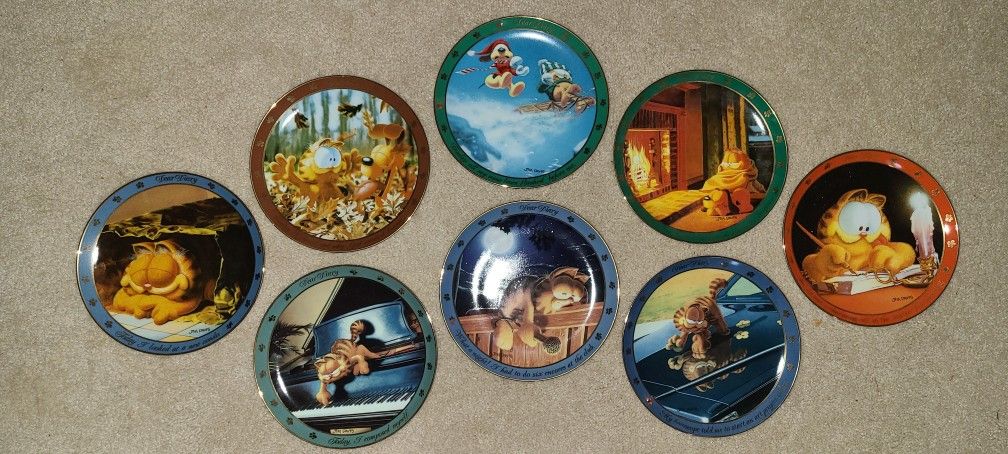 Complete Collector Set 8 of Vintage Danbury Mint Garfield Dear Diary Collector Plates