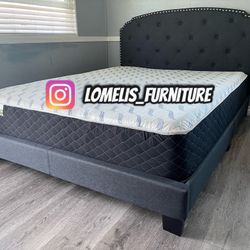 Queen Grey Burlap Bed With Ortho Mattress Included 