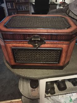 BEAUTIFUL STORAGE BOX WITH BRASS HARDWARE AND METAL INLAYS