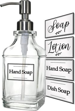 Antique Design Refillable Clear GLASS Soap Dispenser with Rust Proof 304 Stainless Steel Pump 12oz