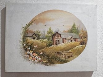 Rustic Barn Landscape Painting on Canvas – 16" x 12" 