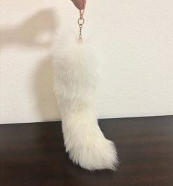 Fox Fur Tail Keychain Bag Charm White 16" Cosplay Accessory
