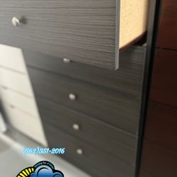 Grey Five Drawer Dresser With Rails New 